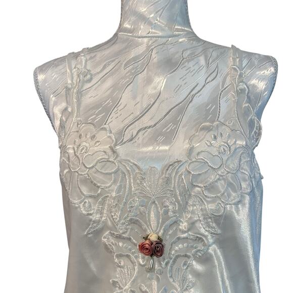 Vintage White Satin Nightgown Womens Sz Medium Plunging Sexy Neckline Sleeveless - Picture 11 of 16
